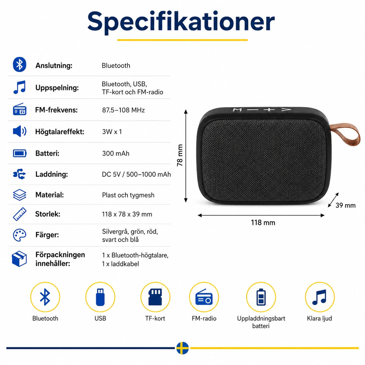 Mini Bluetooth-högtalare med FM, USB och TF-kort
