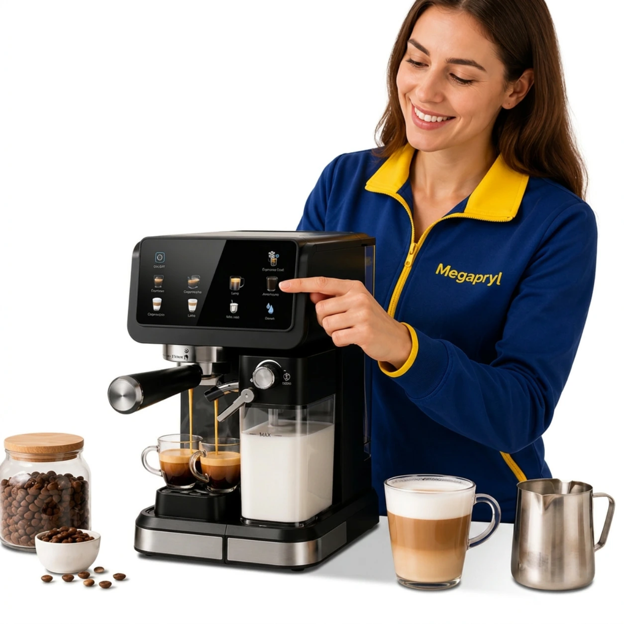 Espressomaskin 20 Bar med Touchskärm och Mjölkskummare