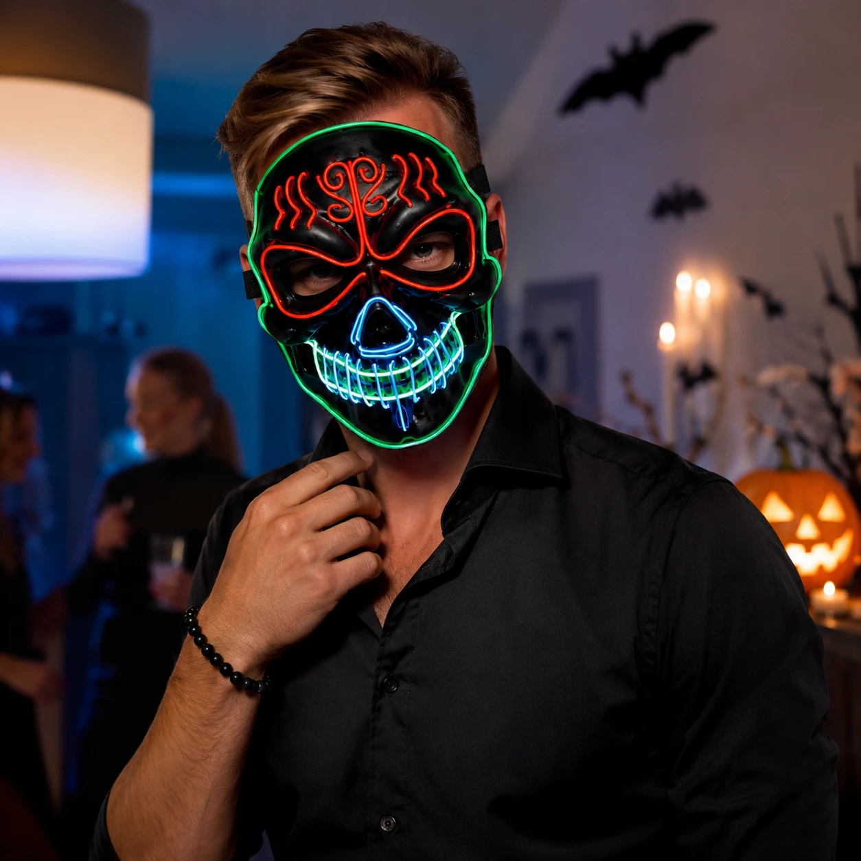 LED-mask med dödskallemotiv för halloween och maskerad