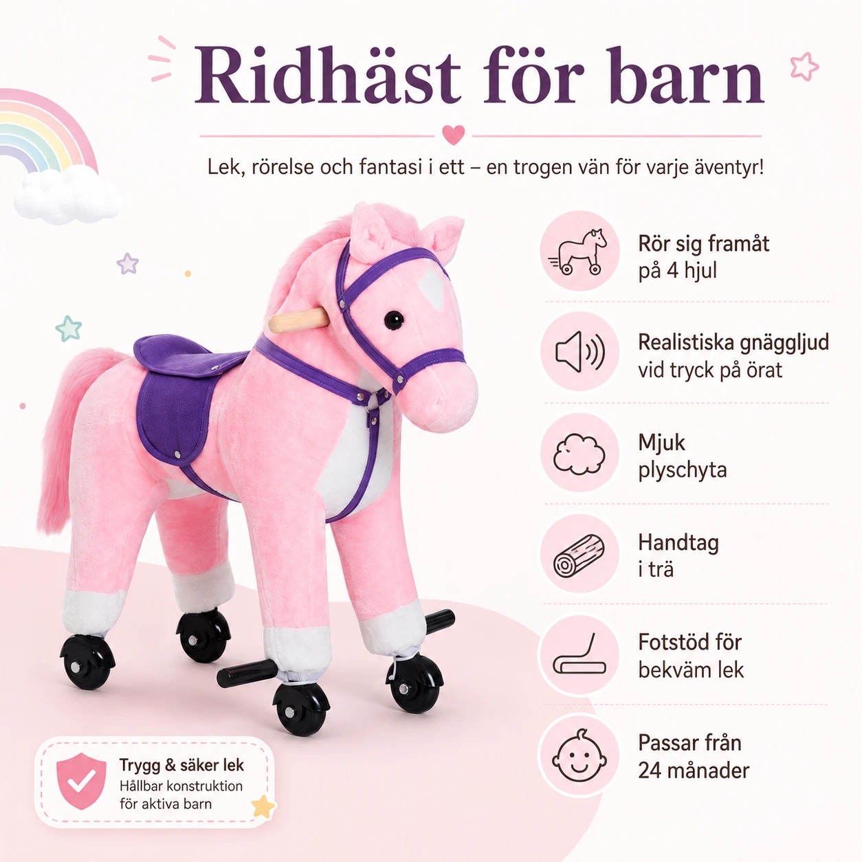 Ridhäst för barn med hjul och ljud