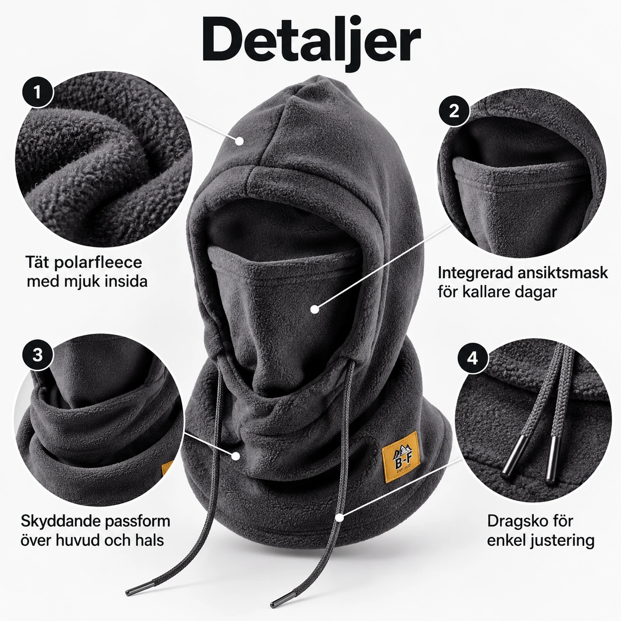 Balaklava i fleece med huva och ansiktsmask