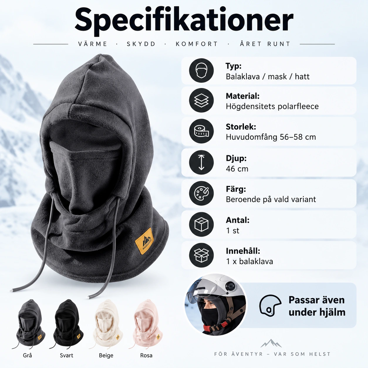 Balaklava i fleece med huva och ansiktsmask