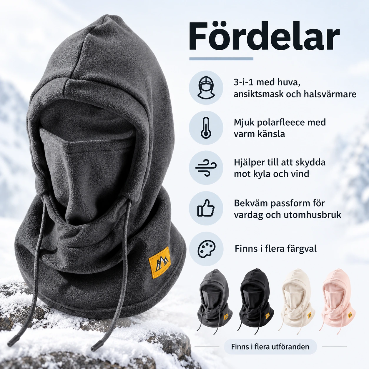 Balaklava i fleece med huva och ansiktsmask