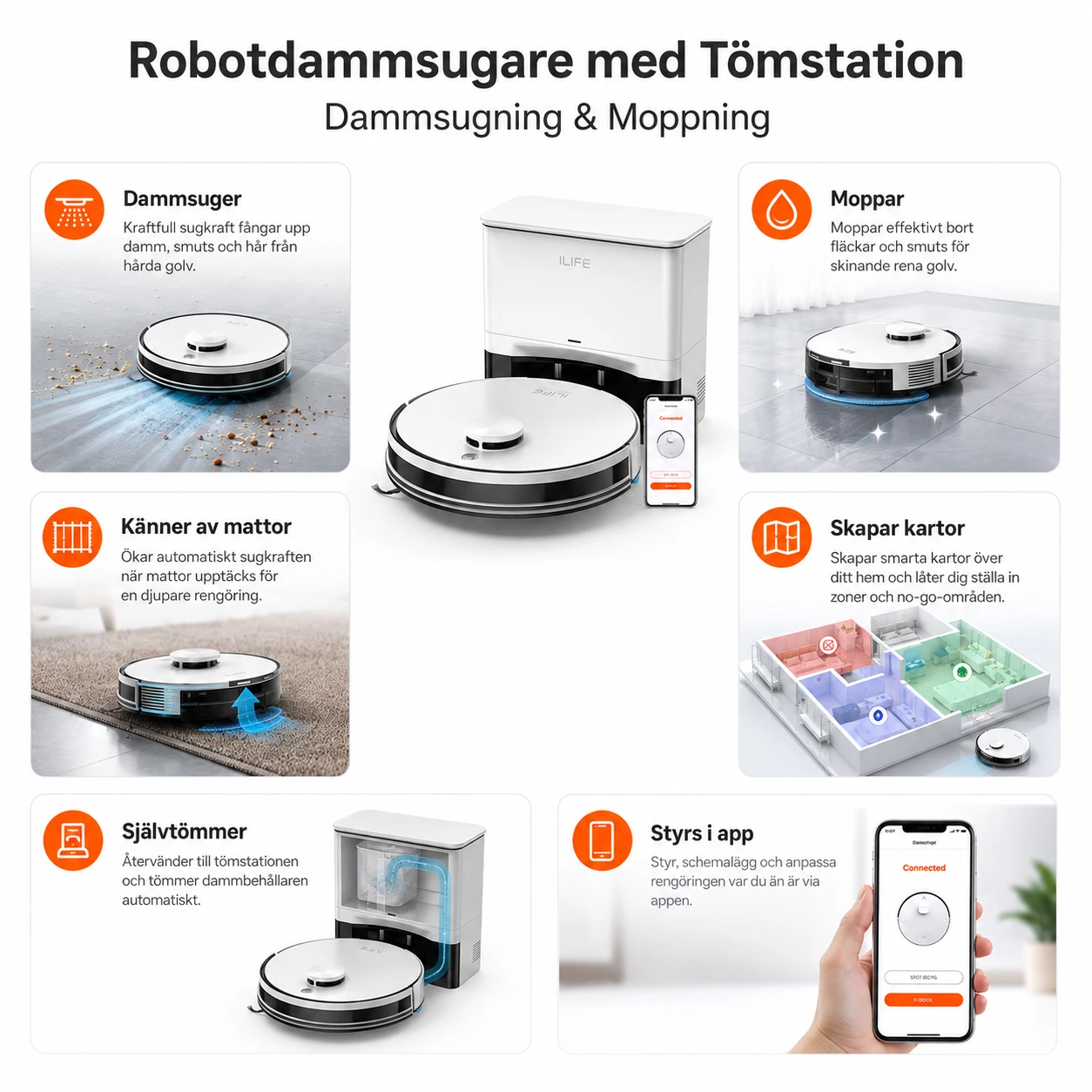 Robotdammsugare med Tömstation – Dammsugning & Moppning