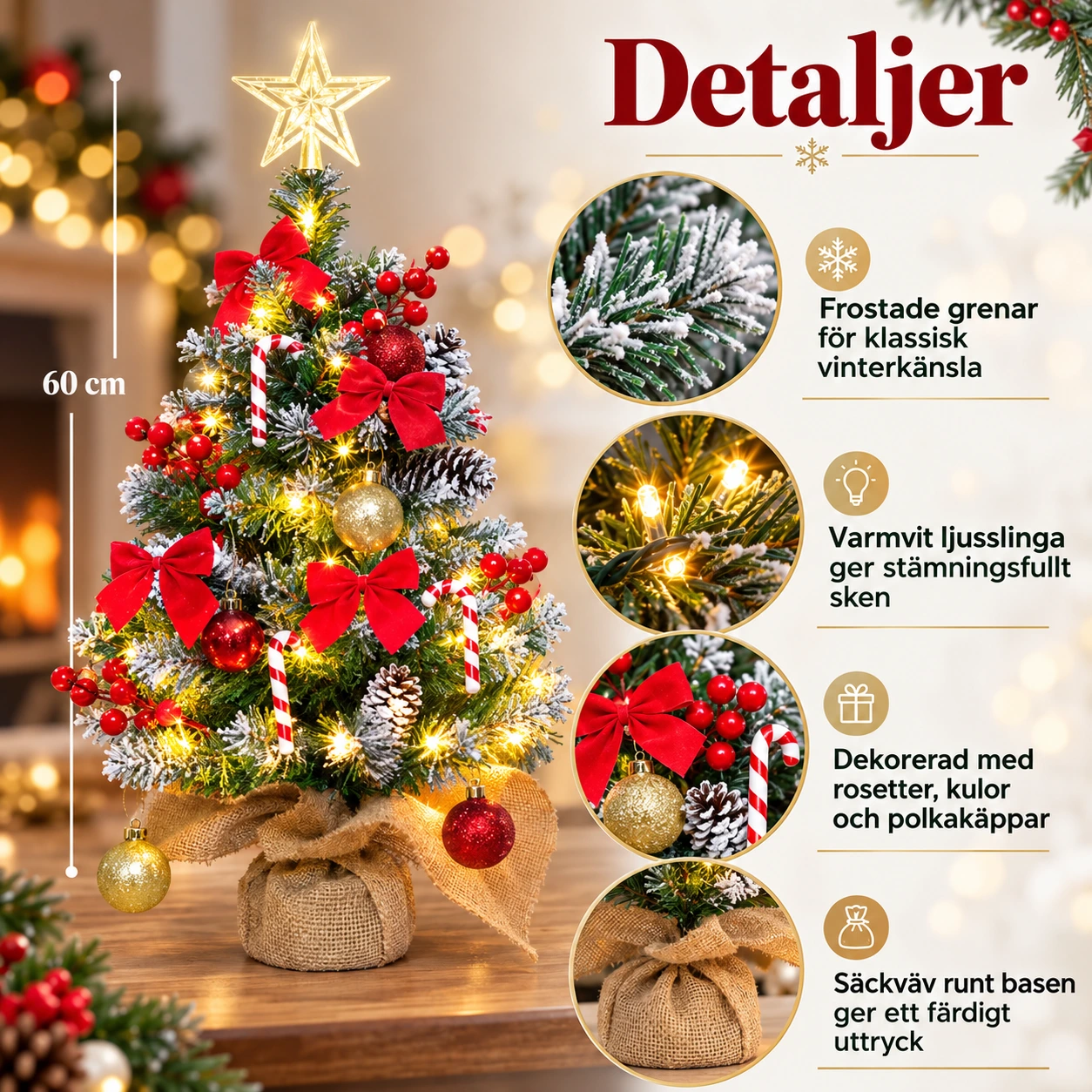 Bordsjulgran med belysning i PVC, 60 cm