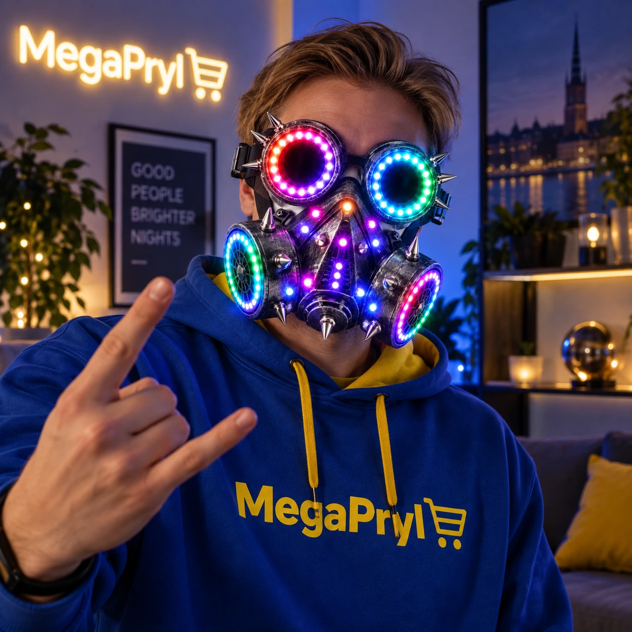 Cyberpunk LED Gasmask med Skyddsglasögon