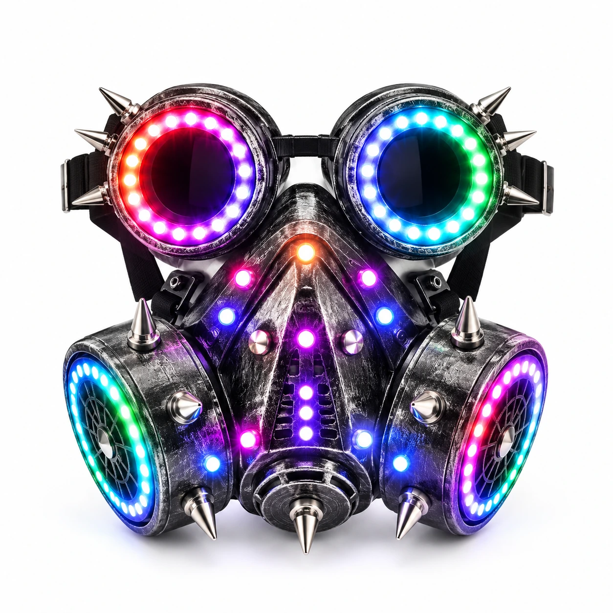 Cyberpunk LED Gasmask med Skyddsglasögon
