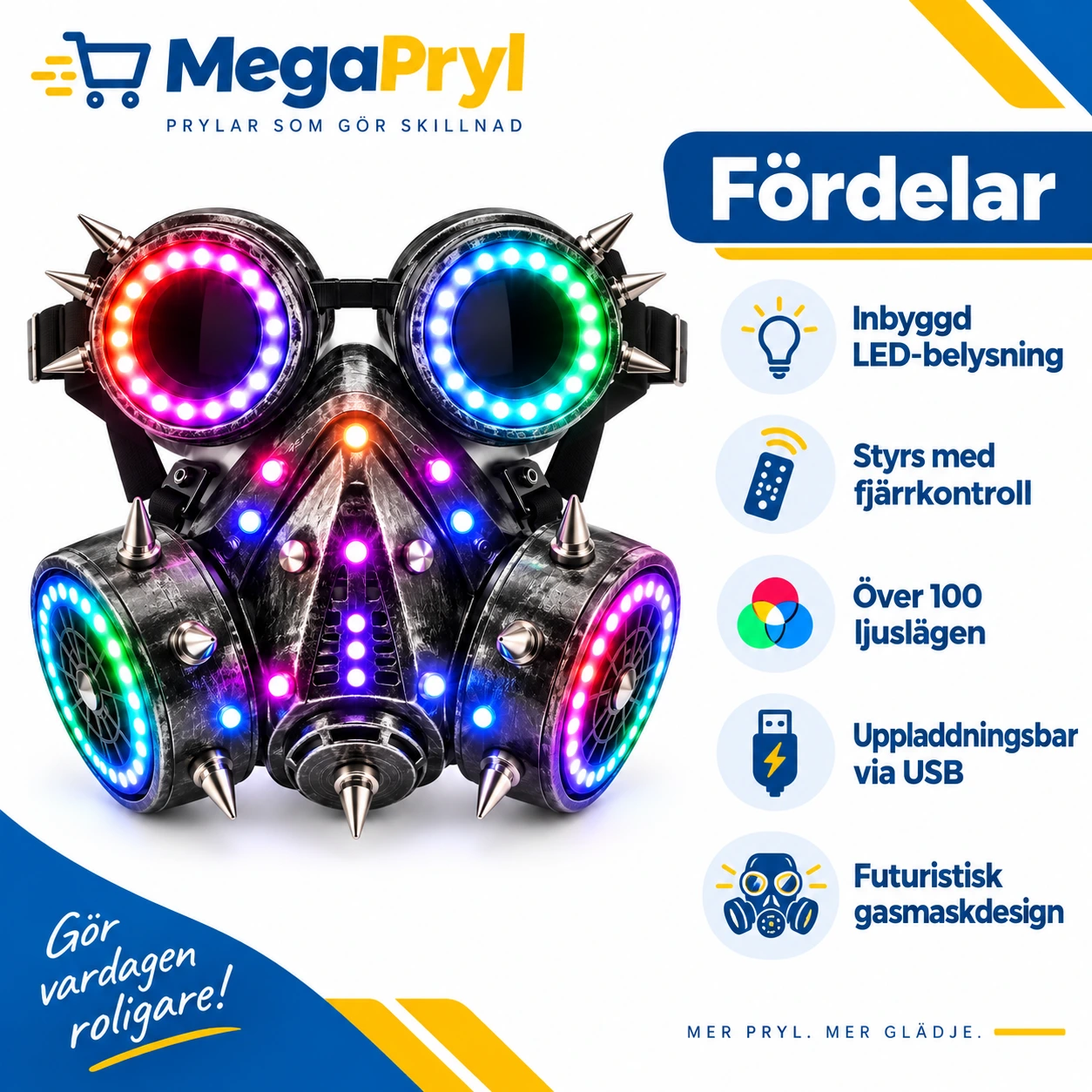 Cyberpunk LED Gasmask med Skyddsglasögon