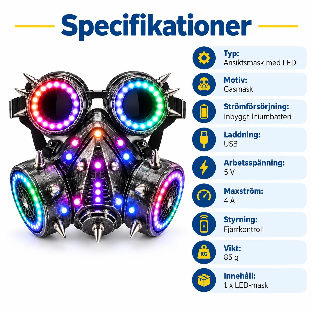 Cyberpunk LED Gasmask med Skyddsglasögon
