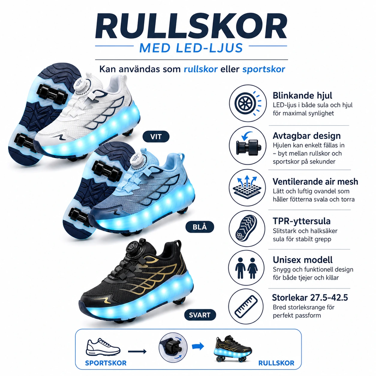 Rullskor Barn & Ungdom – Blinkande Hjul & Avtagbar Design