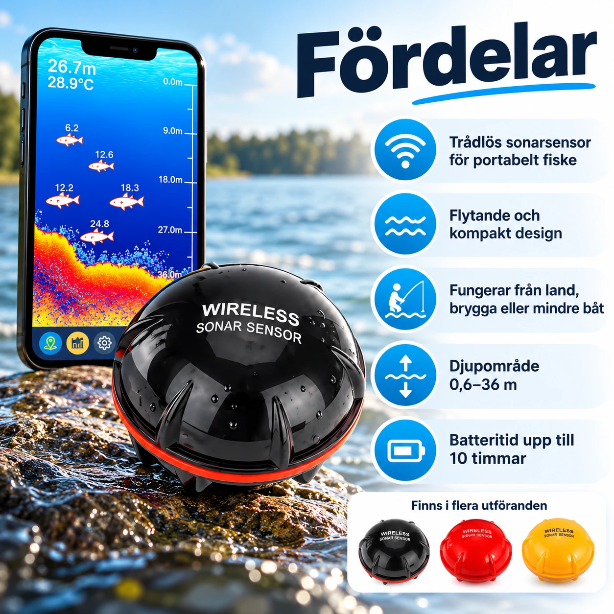 Portabel sonarsensor för fiske med trådlös anslutning