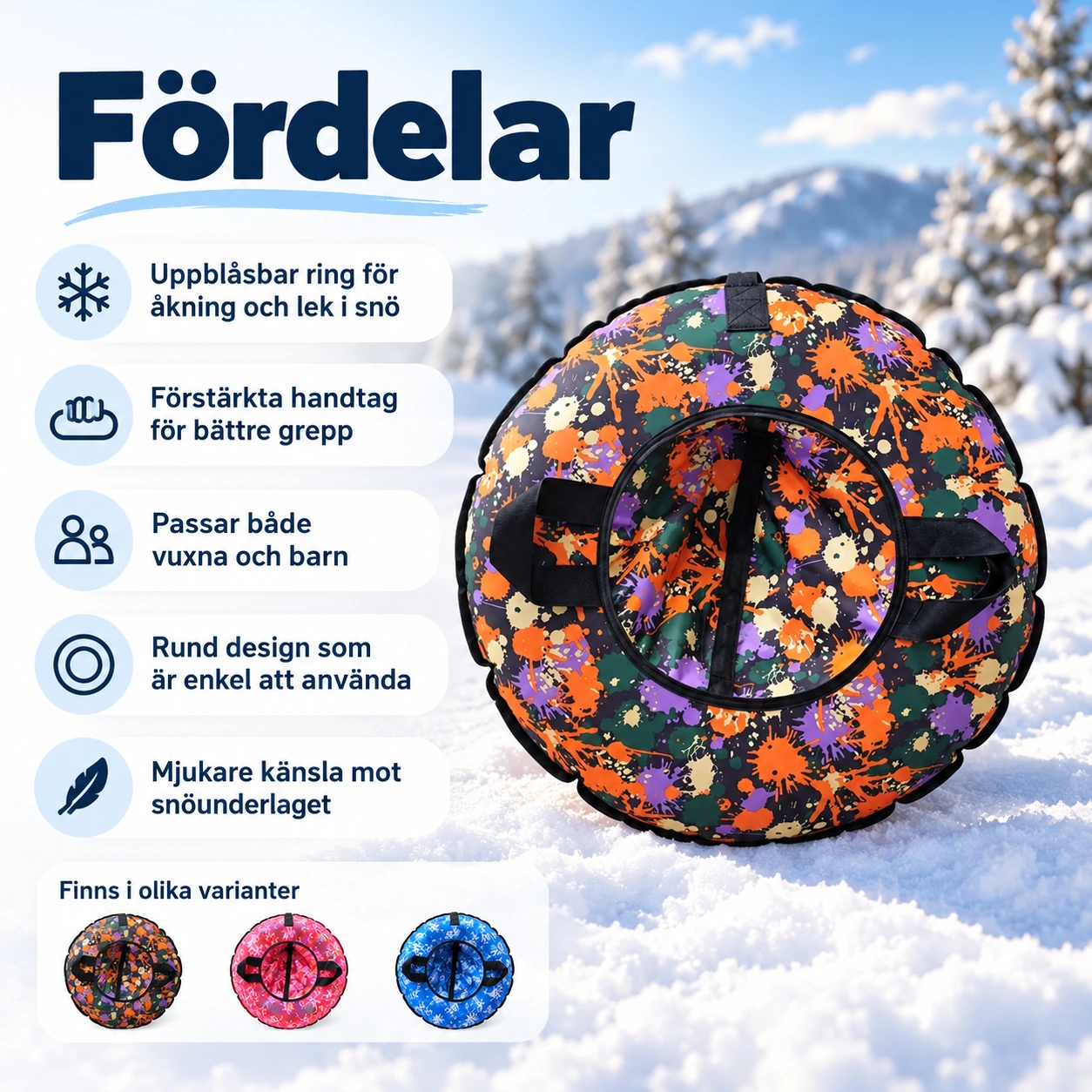 Uppblåsbar snöring för vuxna och barn med handtag