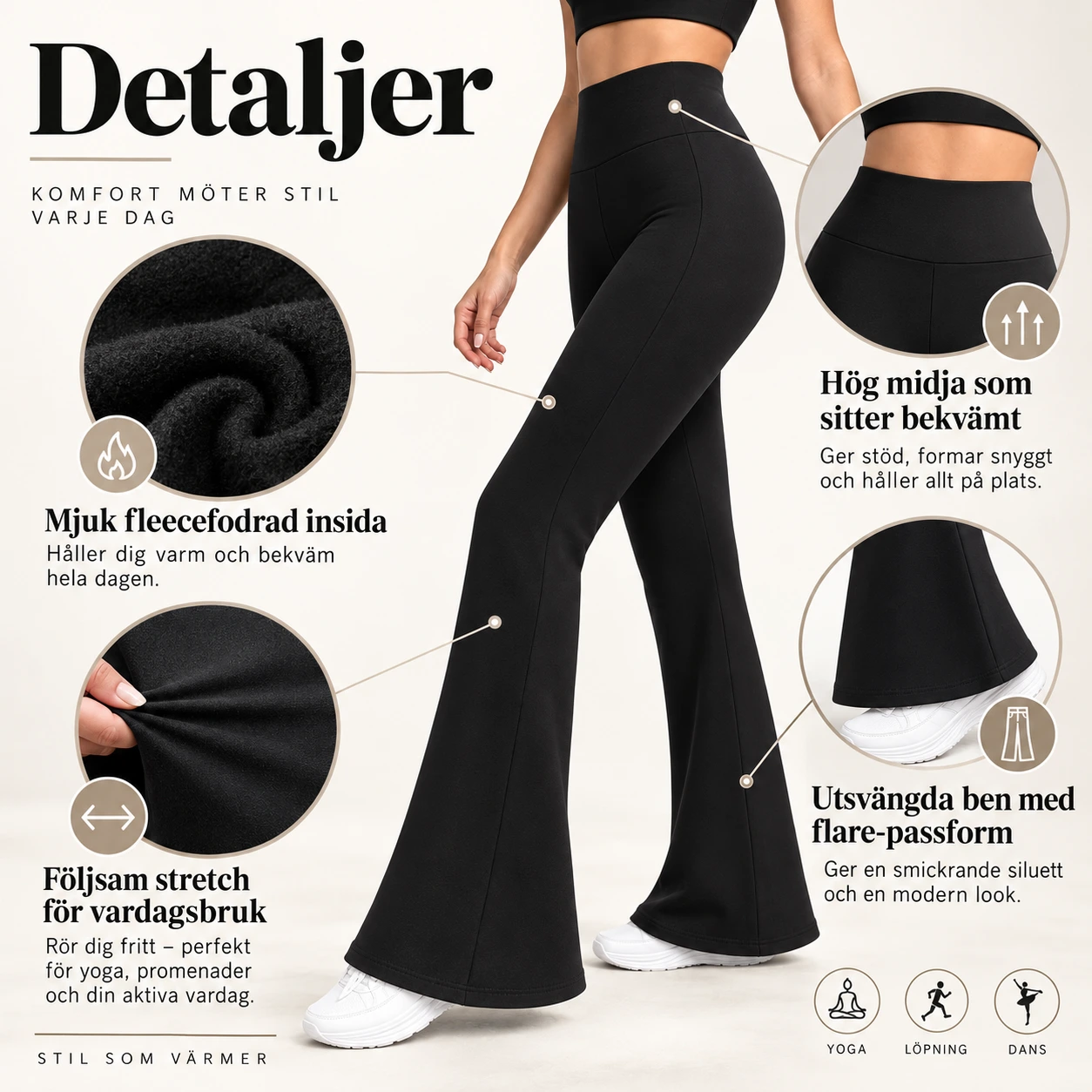 Fleecefodrade flare leggings med hög midja för dam
