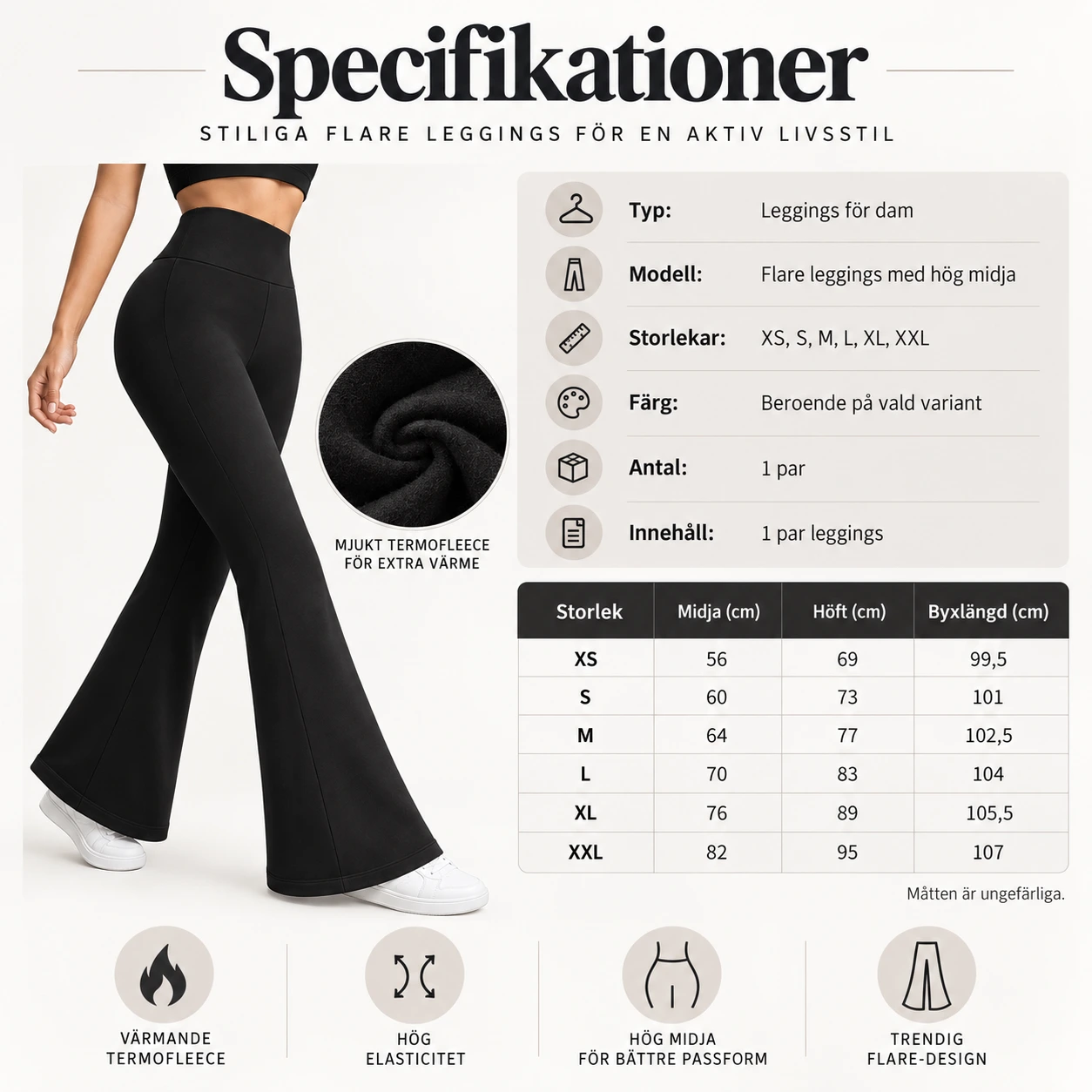 Fleecefodrade flare leggings med hög midja för dam