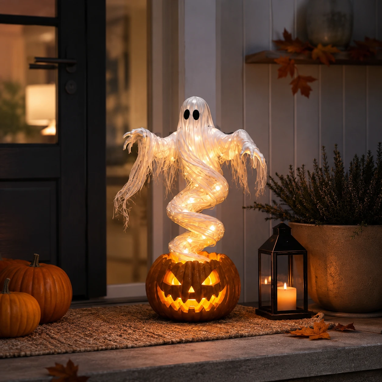 Halloween-dekoration med spöklykta och LED