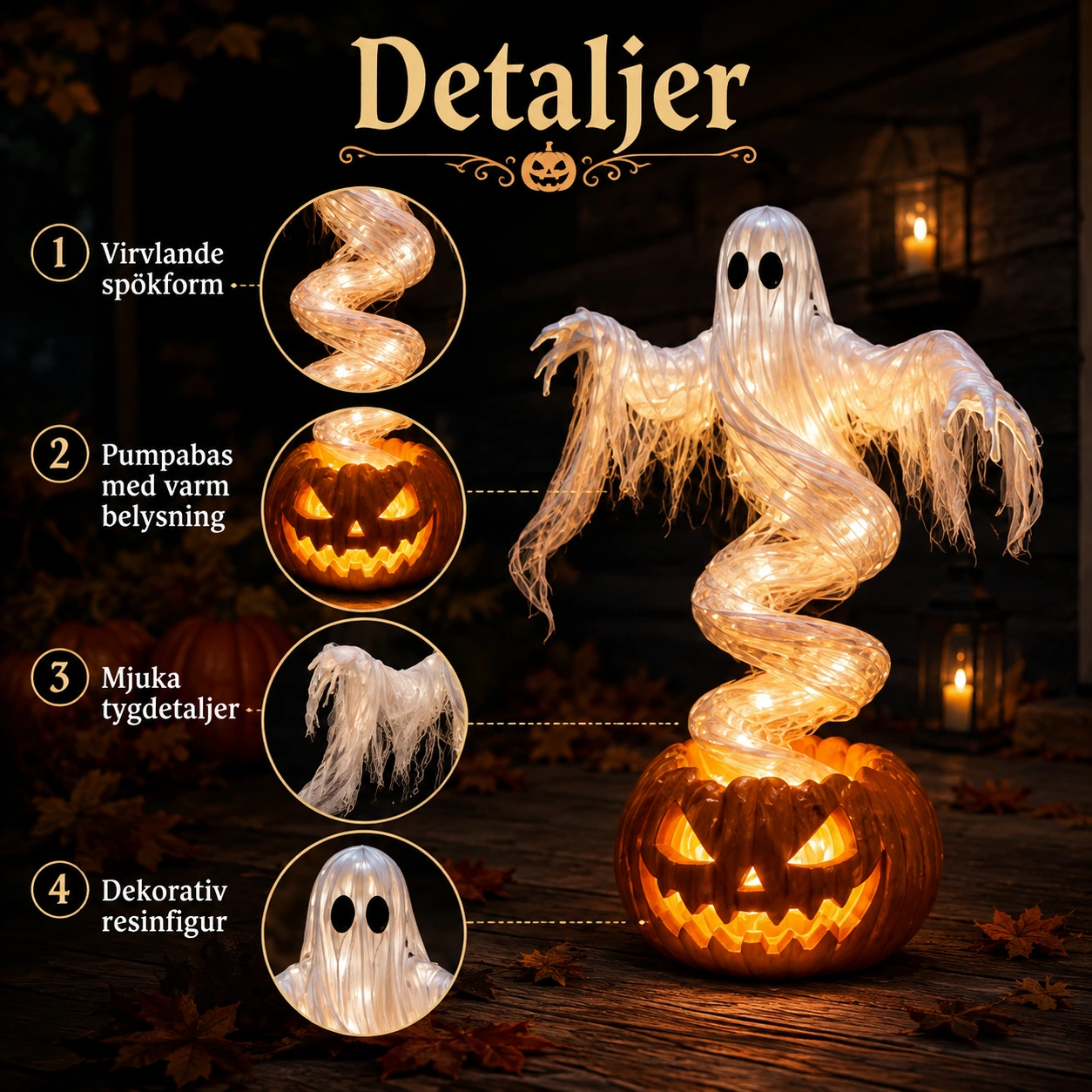 Halloween-dekoration med spöklykta och LED