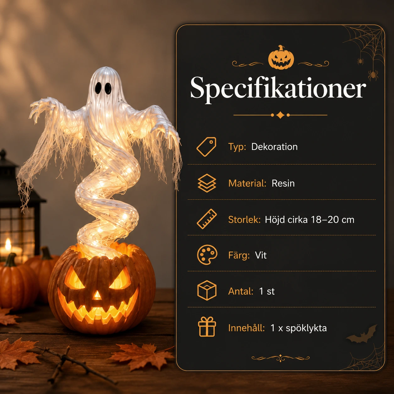 Halloween-dekoration med spöklykta och LED