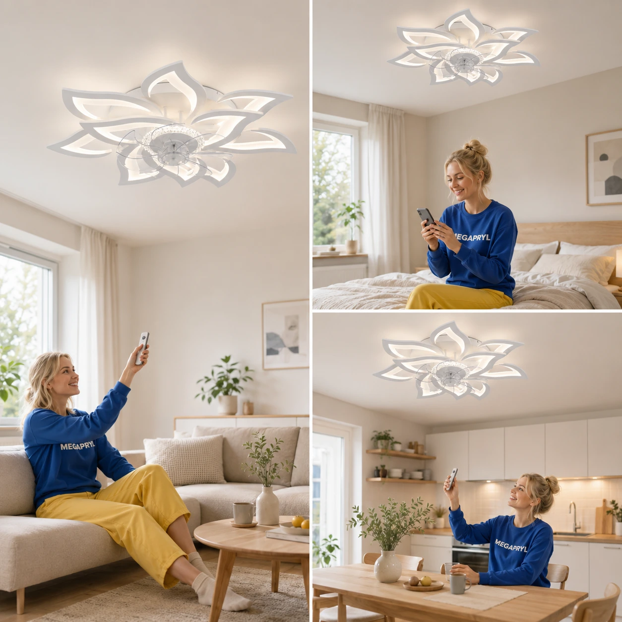 Takfläkt med LED-Lampa, Appstyrning och Fjärrkontroll