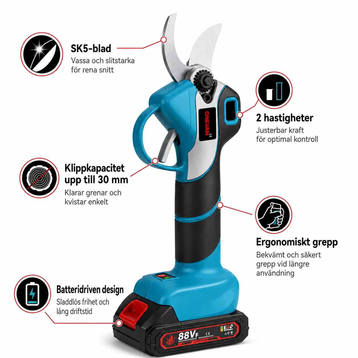 Sekatör Batteridriven 30 mm – 2 Hastigheter