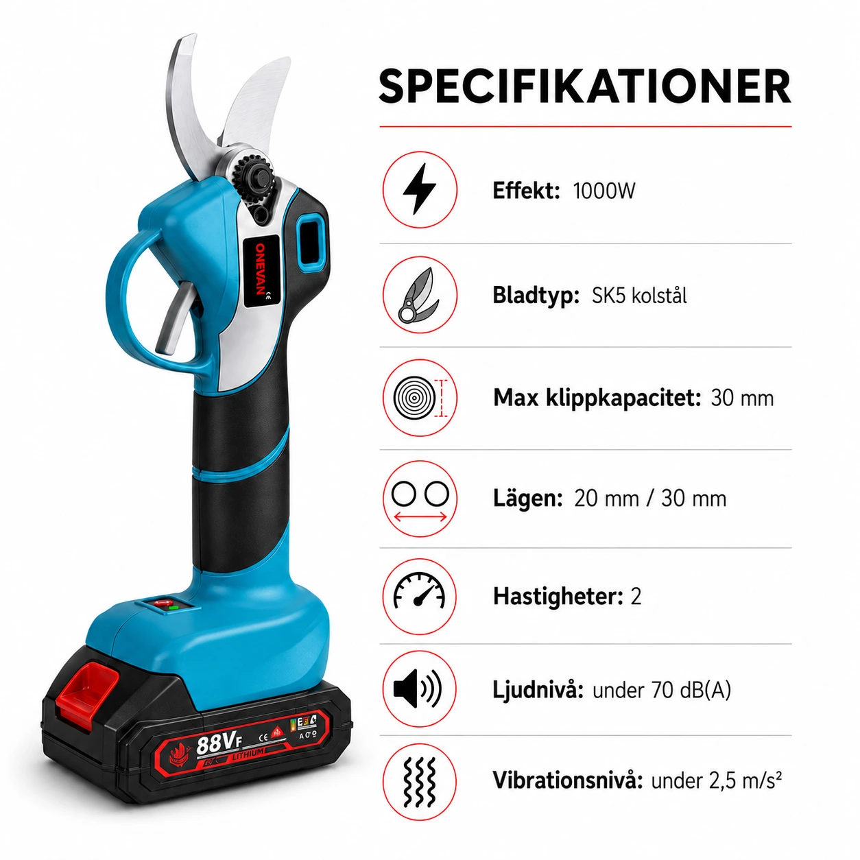 Sekatör Batteridriven 30 mm – 2 Hastigheter