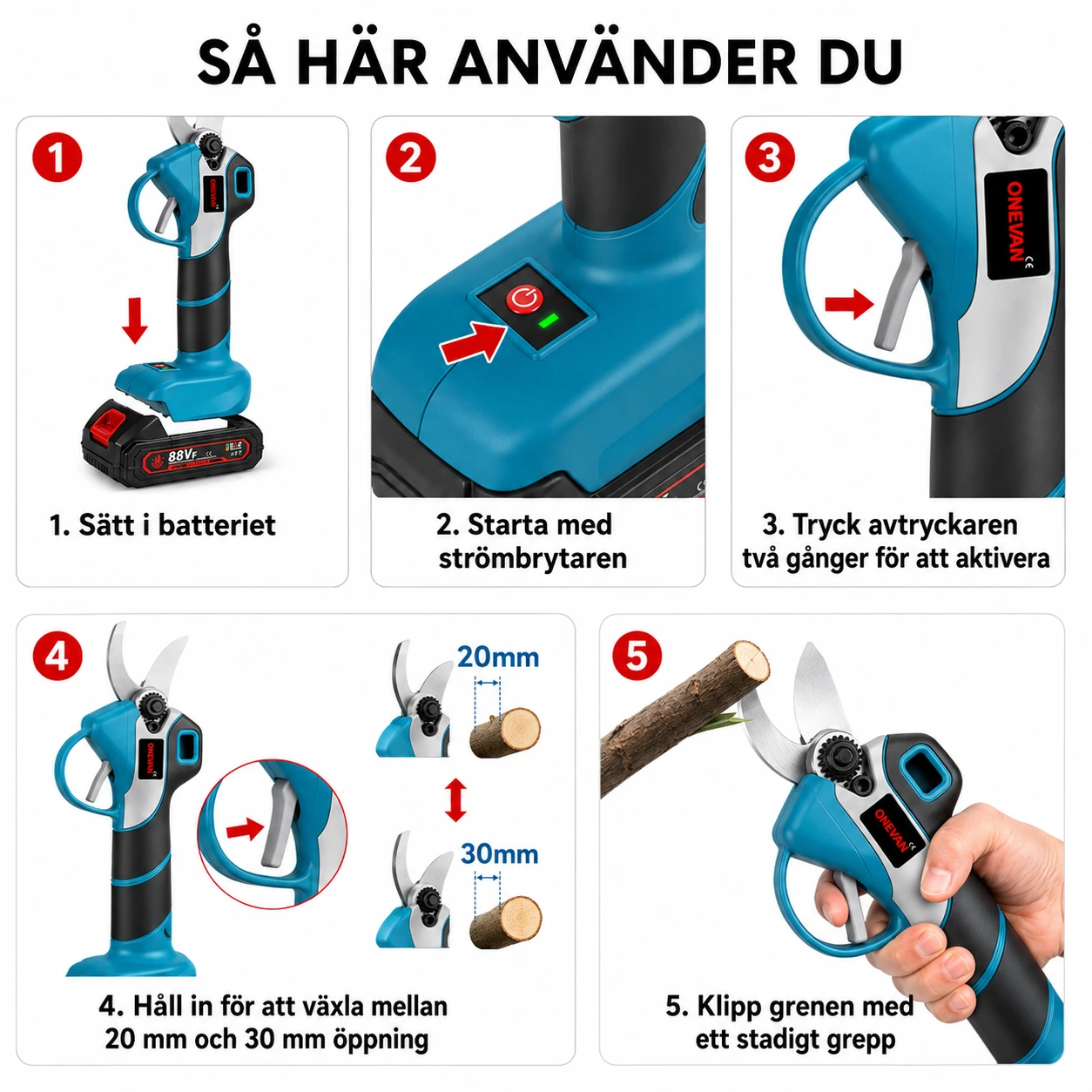 Sekatör Batteridriven 30 mm – 2 Hastigheter