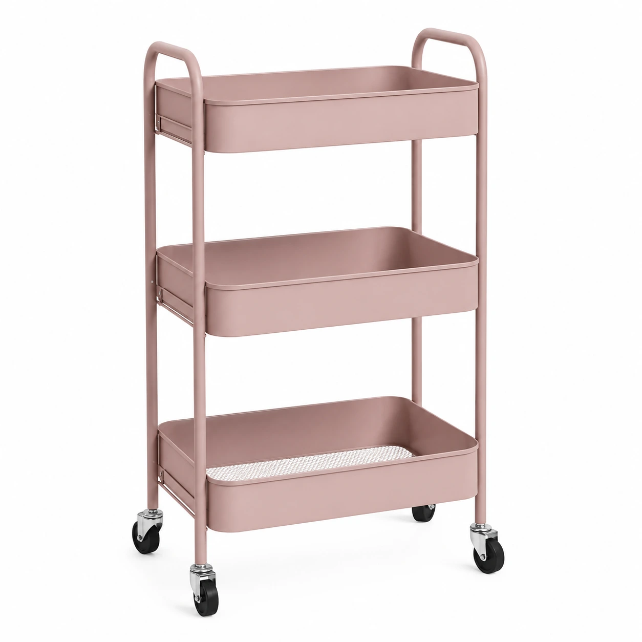 Rullvagn 3 Hyllor Rosa med Hjul och Handtag