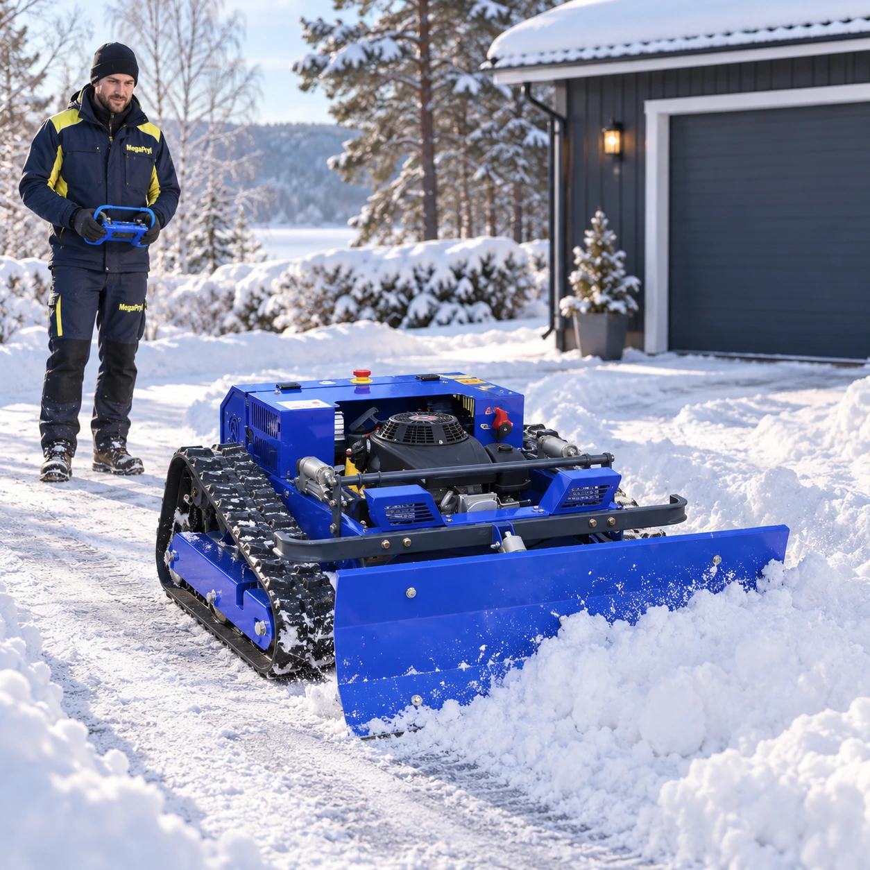 Fjärrstyrd gräsklippare med snöblad