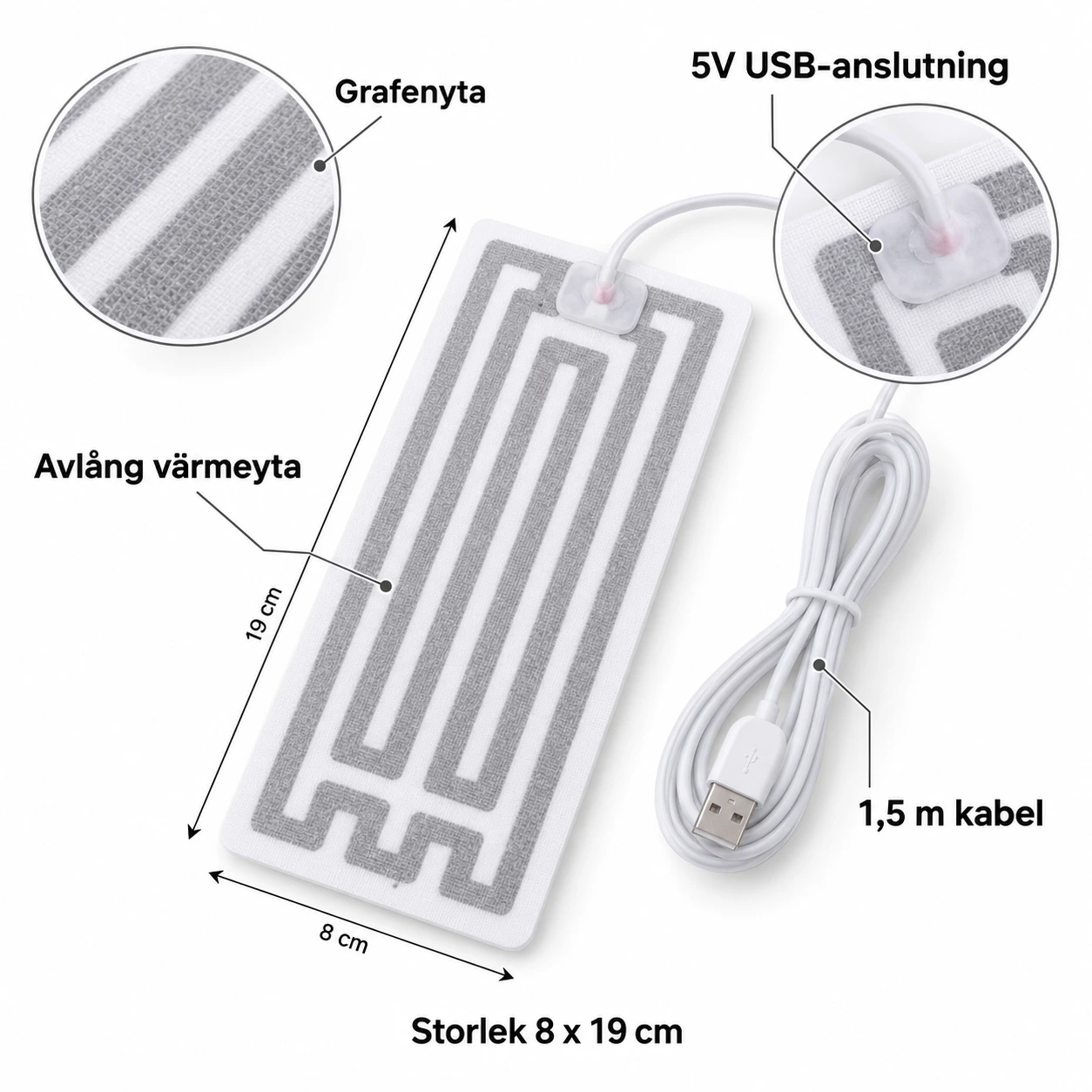 USB-värmepads för kläder och handskar i grafen, 2-pack