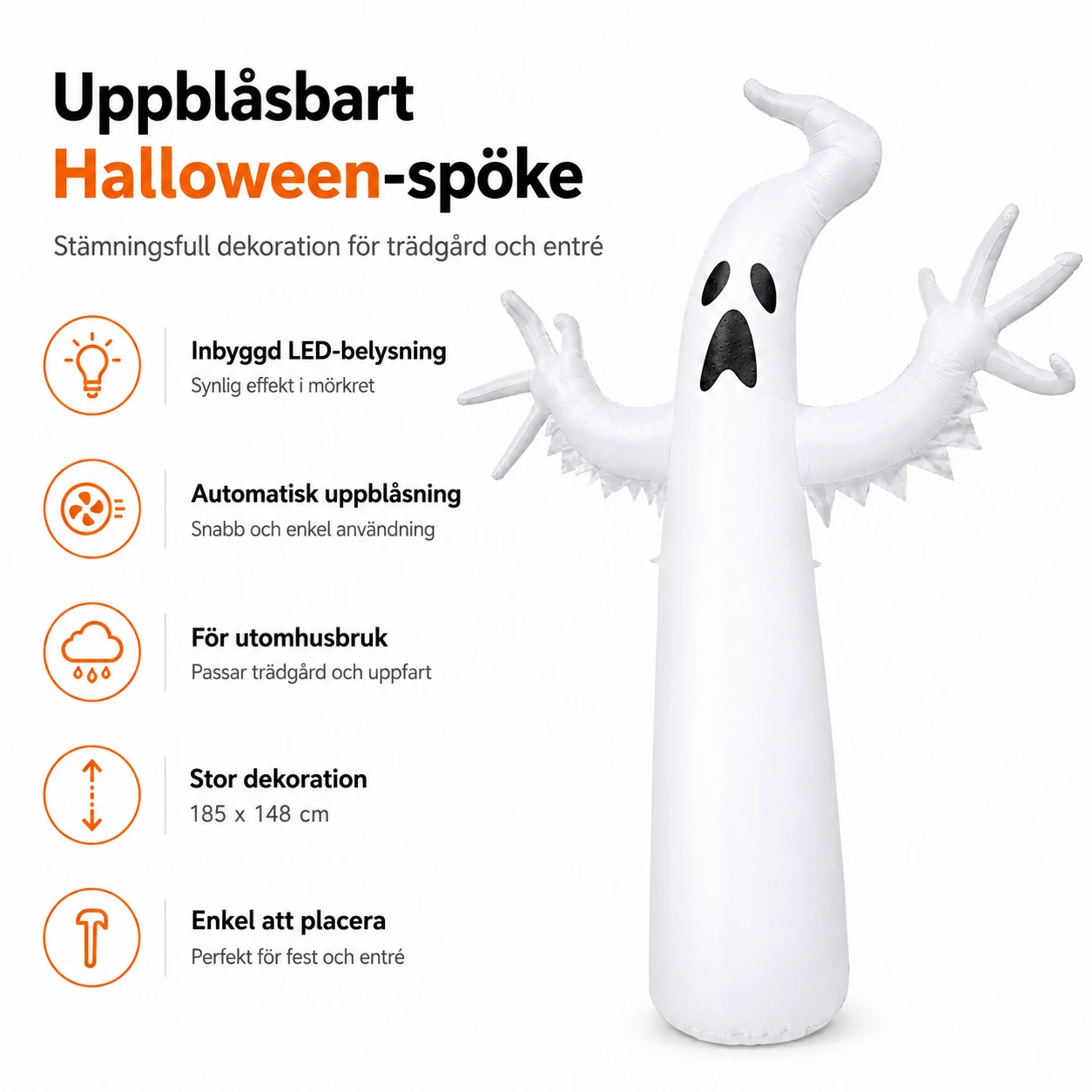 Uppblåsbart Halloween-spöke för trädgård med LED-belysning