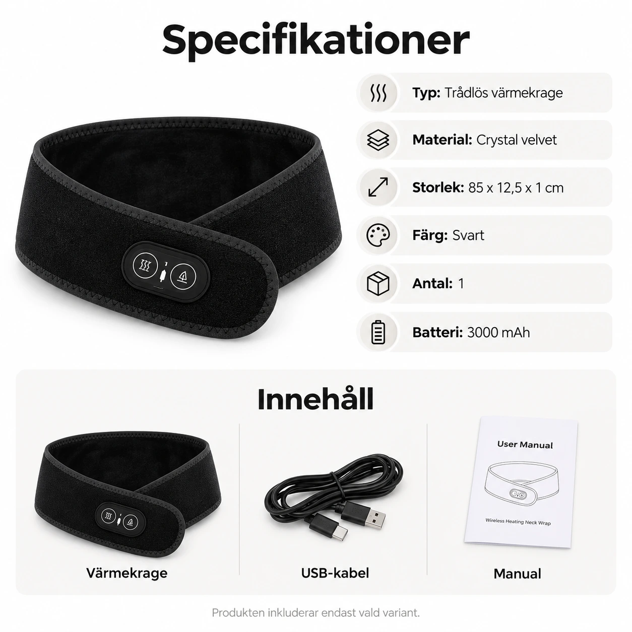 Värmekrage för nacke med vibration, trådlös svart