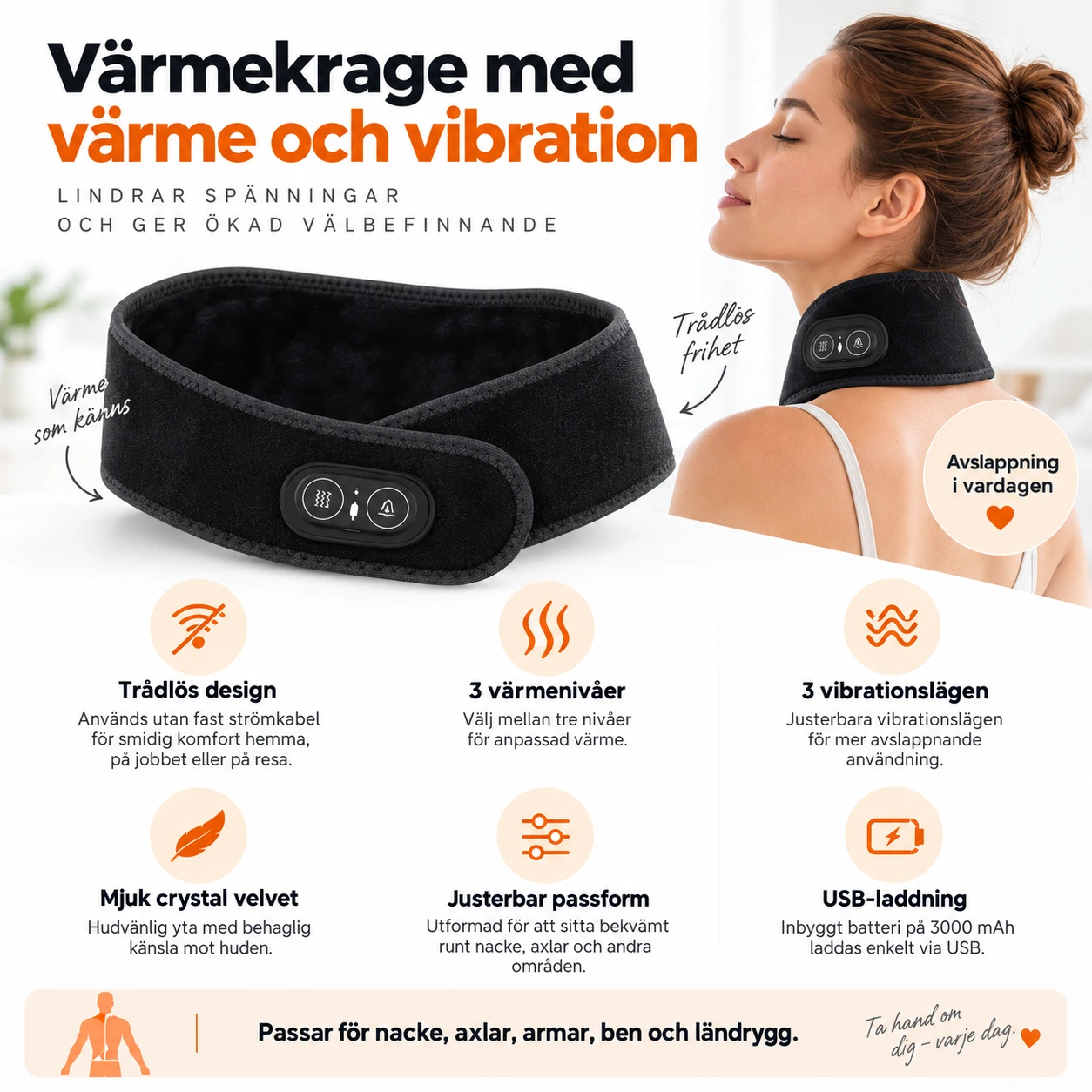 Värmekrage för nacke med vibration, trådlös svart