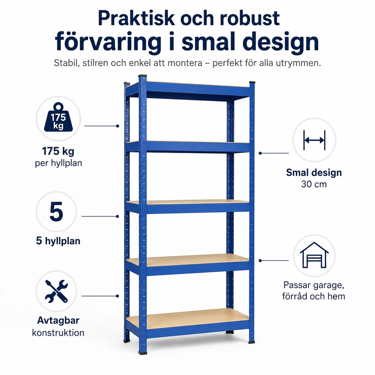 Förvaringshylla för garage och förråd 175 kg per hyllplan