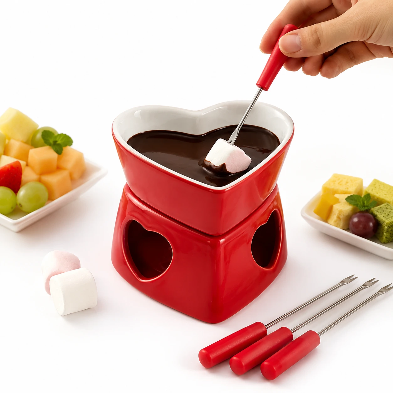Hjärtformad Fonduegryta 320 ml – med 4 Gafflar