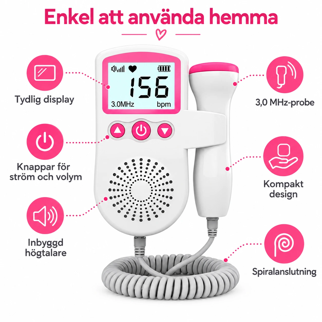 Fosterdoppler for hjemmebruk med display