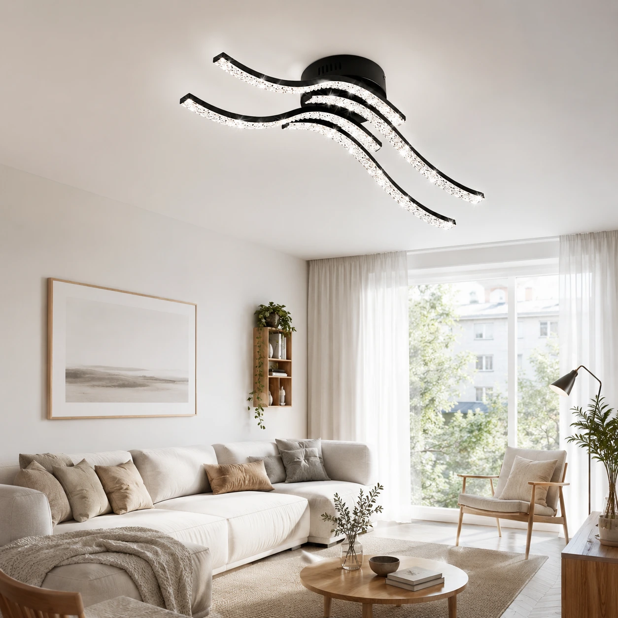 LED-taklampa med vågformad design i svart