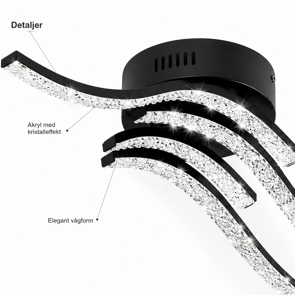 LED-taklampa med vågformad design i svart