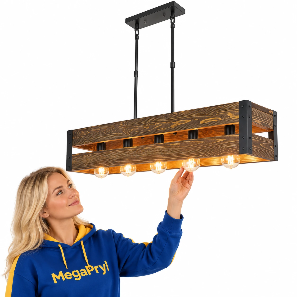 Taklampa i industriell stil med trä och järn