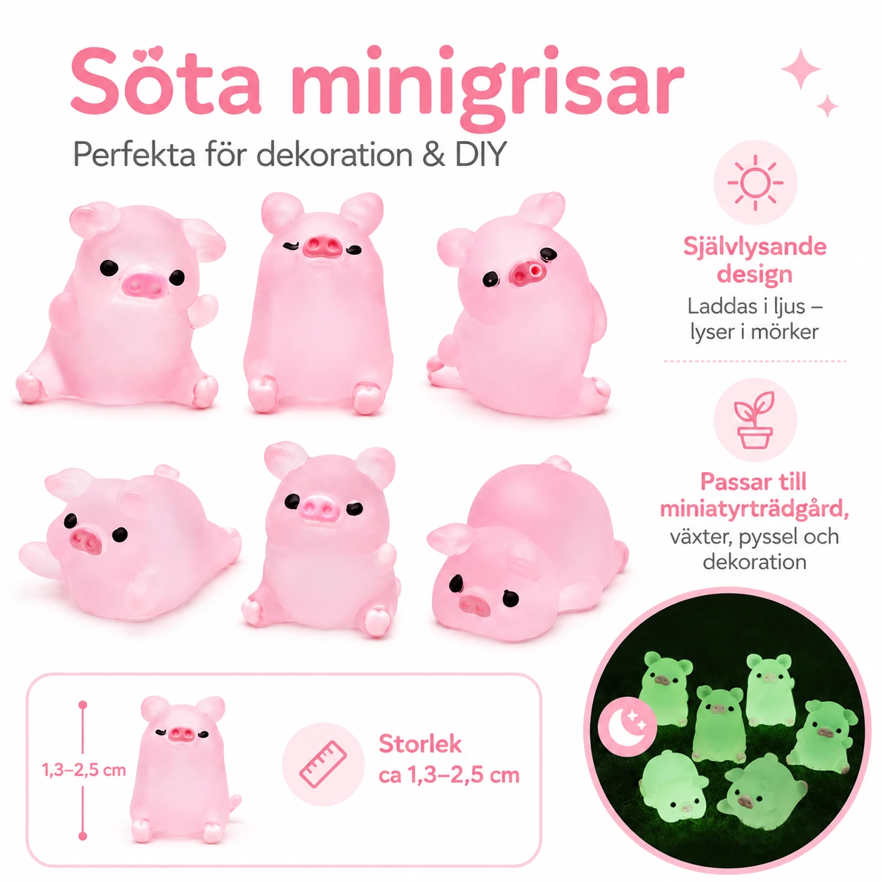 Minigrisar Självlysande – Miniatyrer för Dekoration