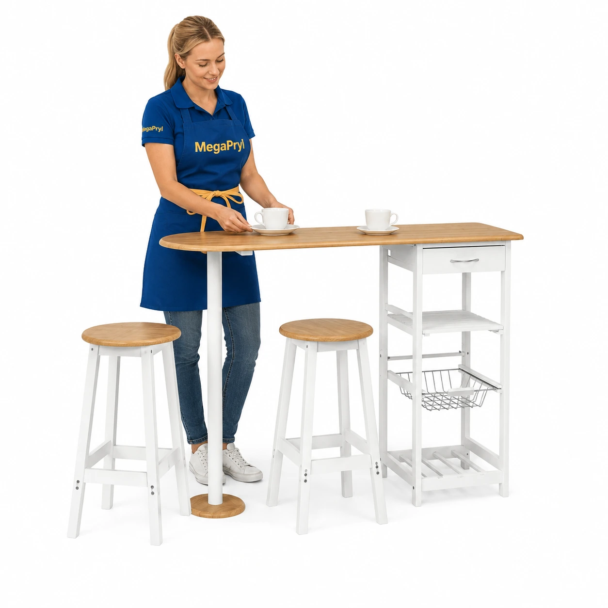 Barbord med förvaring och 2 pallar för kök och matplats