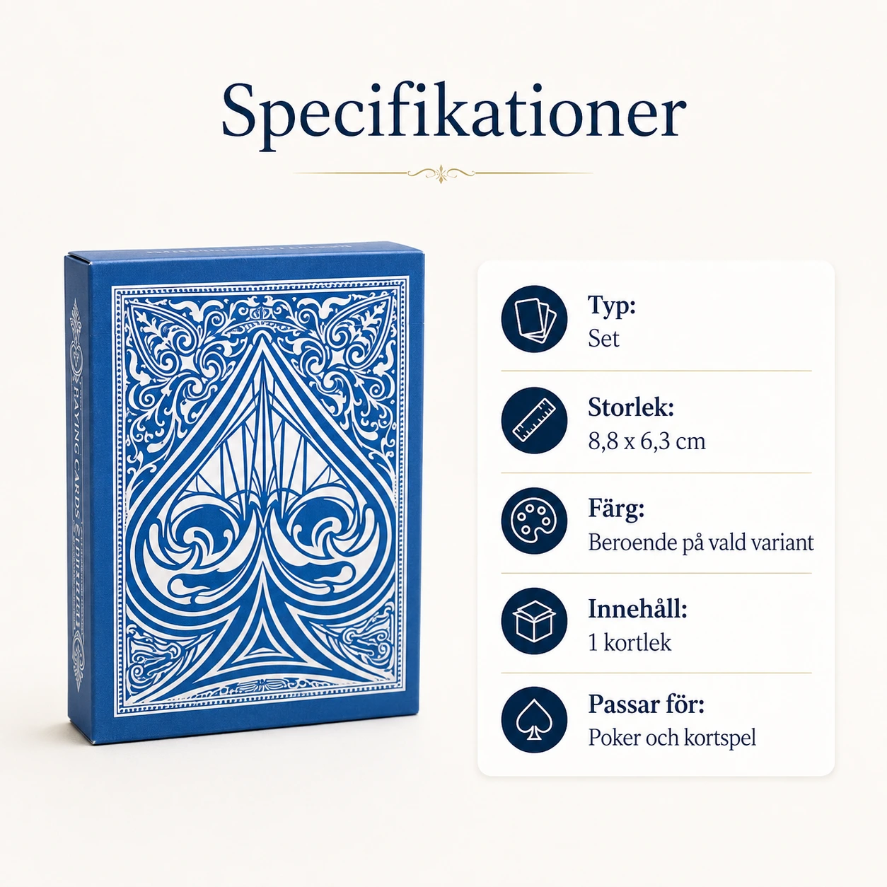 Spelkort för poker och kortspel i flera färgvarianter