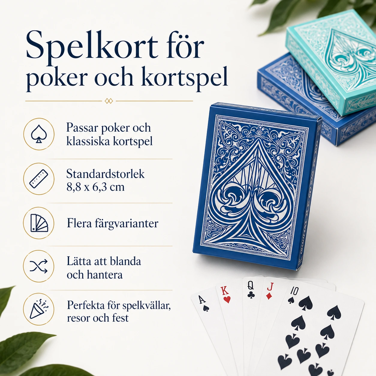 Spelkort för poker och kortspel i flera färgvarianter