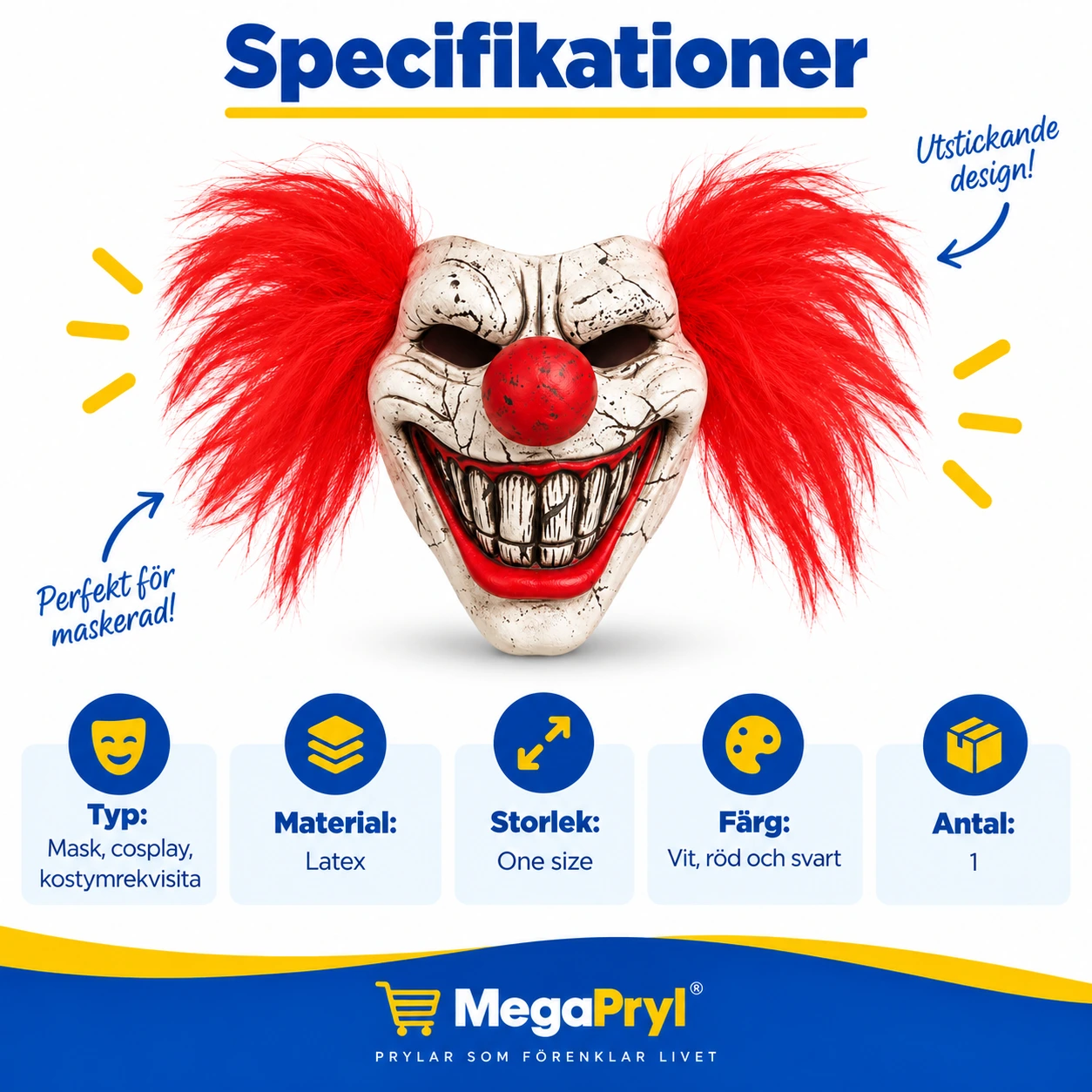 Clownmask för halloween och cosplay i latex