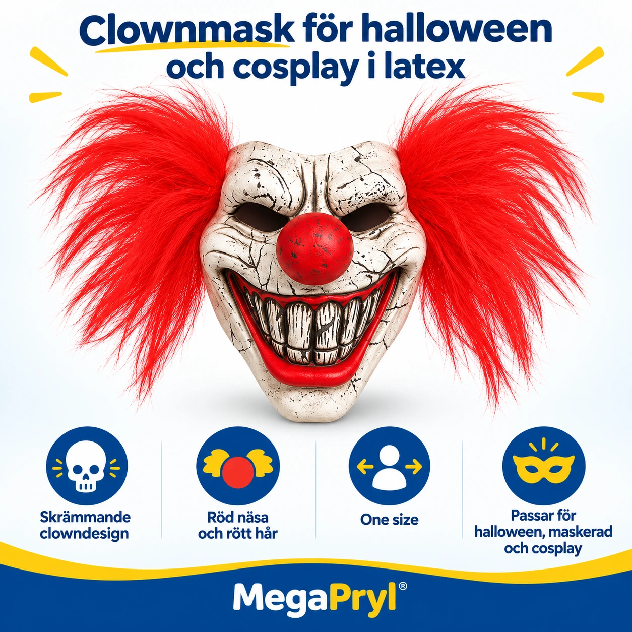 Clownmask för halloween och cosplay i latex