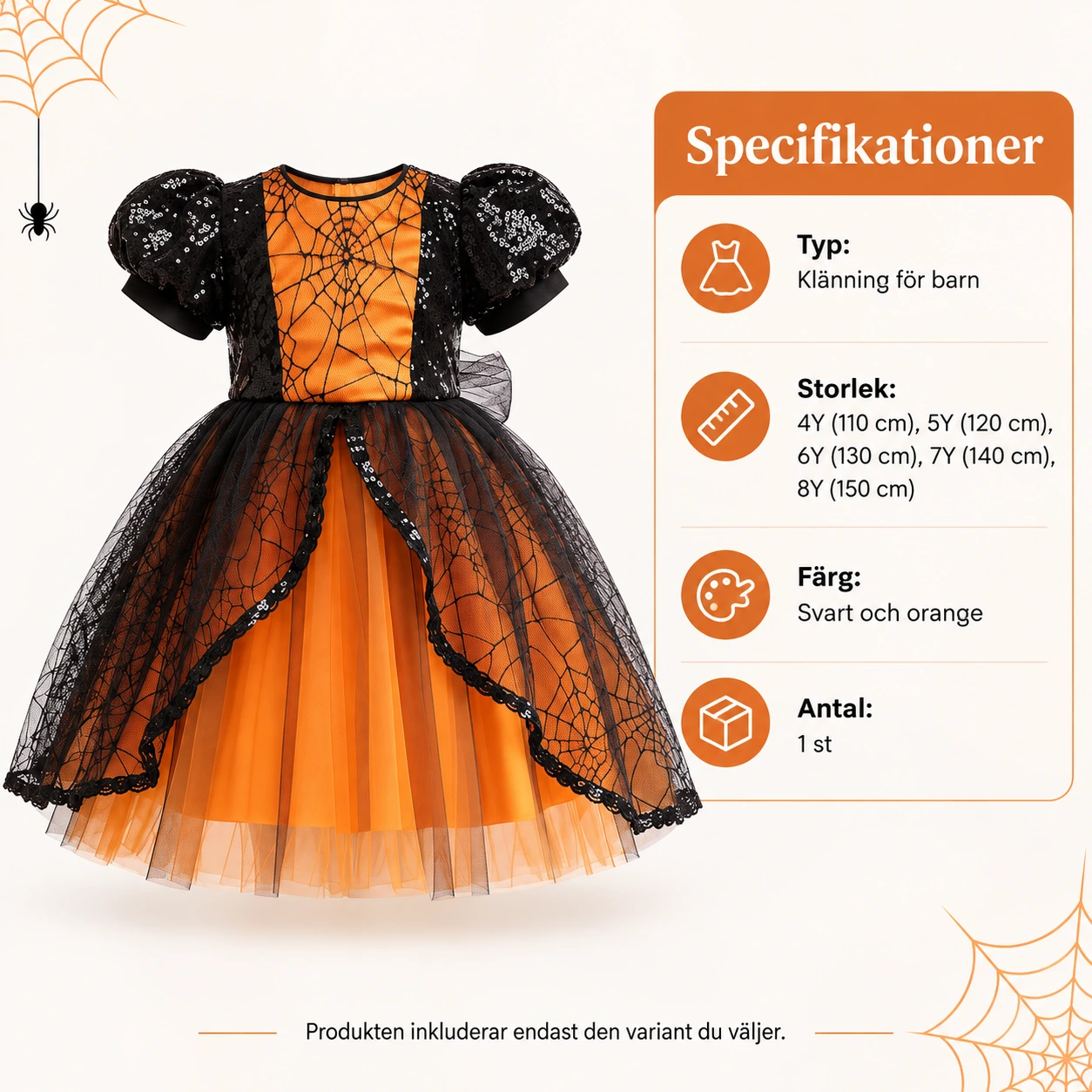 Klänning barn med spindelnätsmönster och puffärm