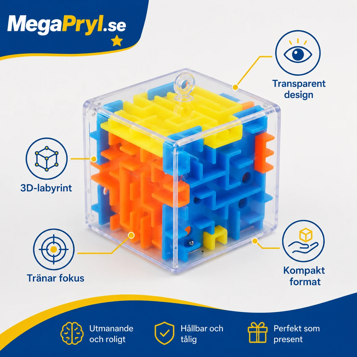 Labyrintkub 3D Transparent Mini för Fingerfärdighet och Fokus