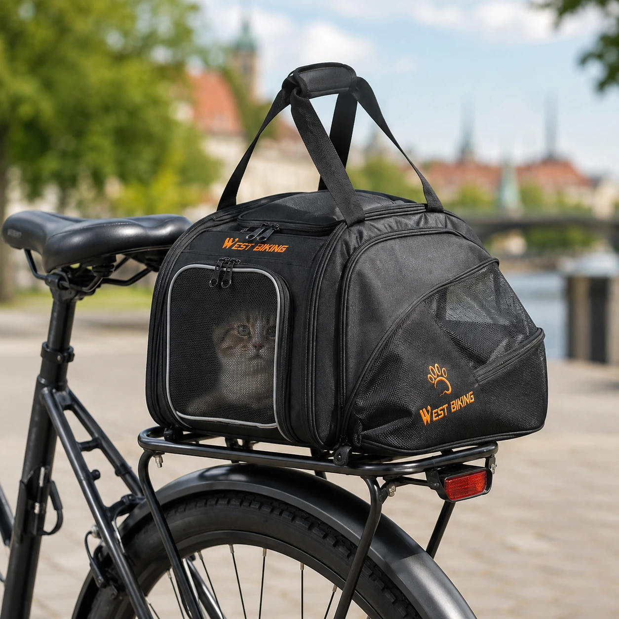 Transportväska för husdjur till cykel med hopfällbar design