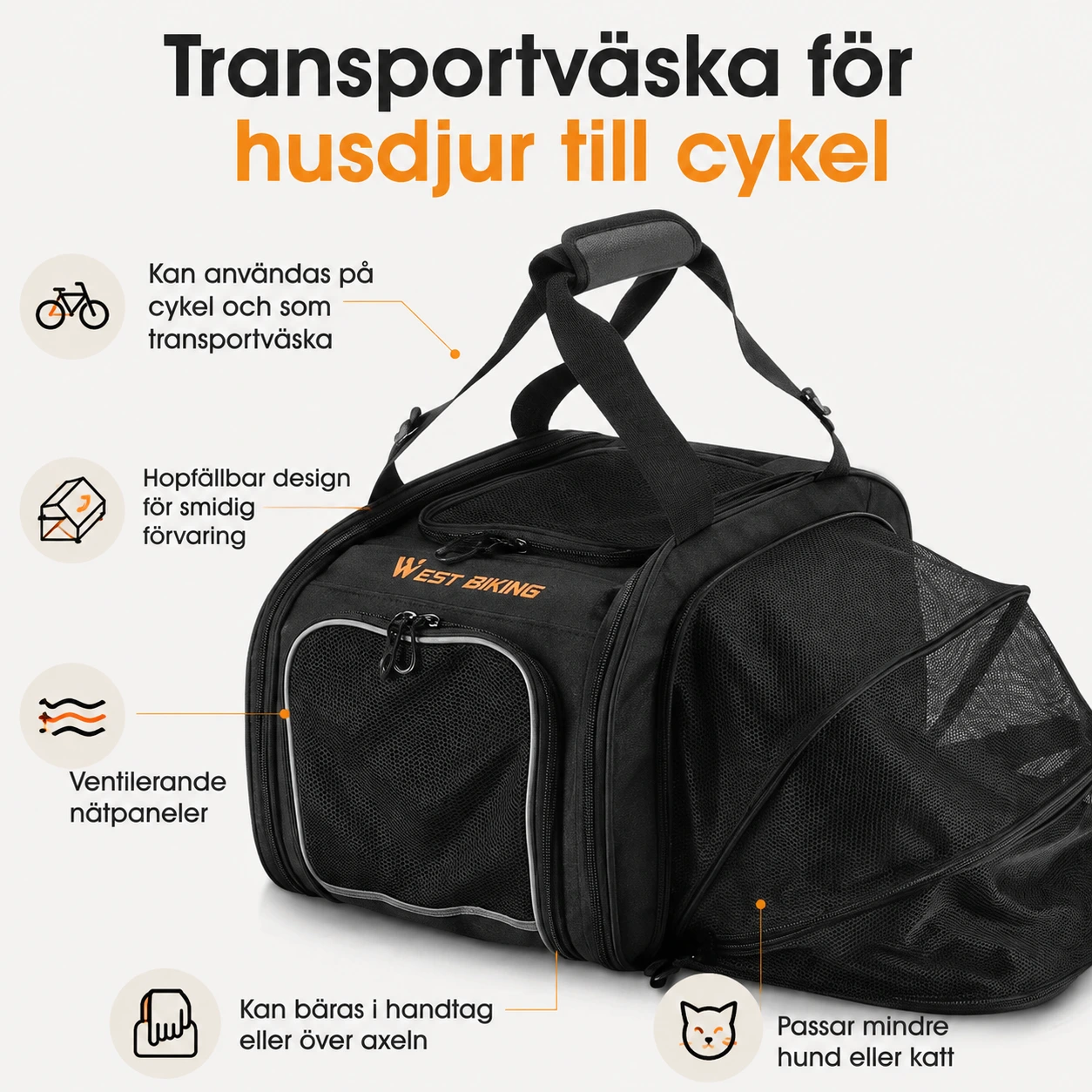 Transportväska för husdjur till cykel med hopfällbar design