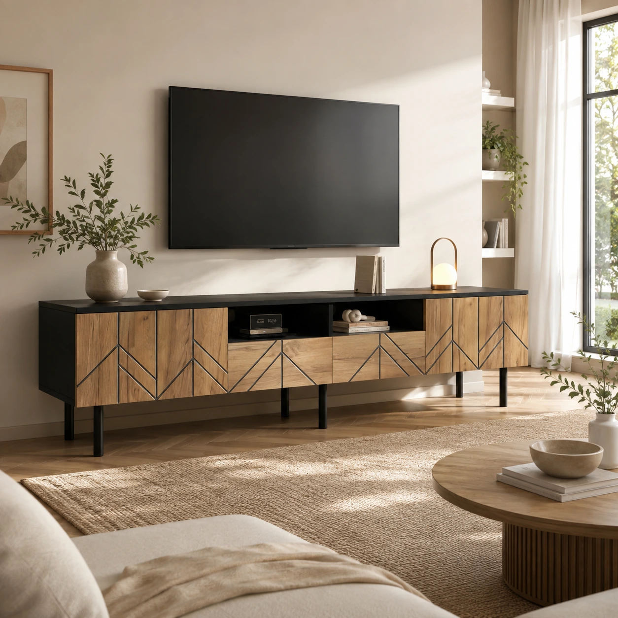 TV-bänk med lådor och skåp 180 x 40 x 45 cm