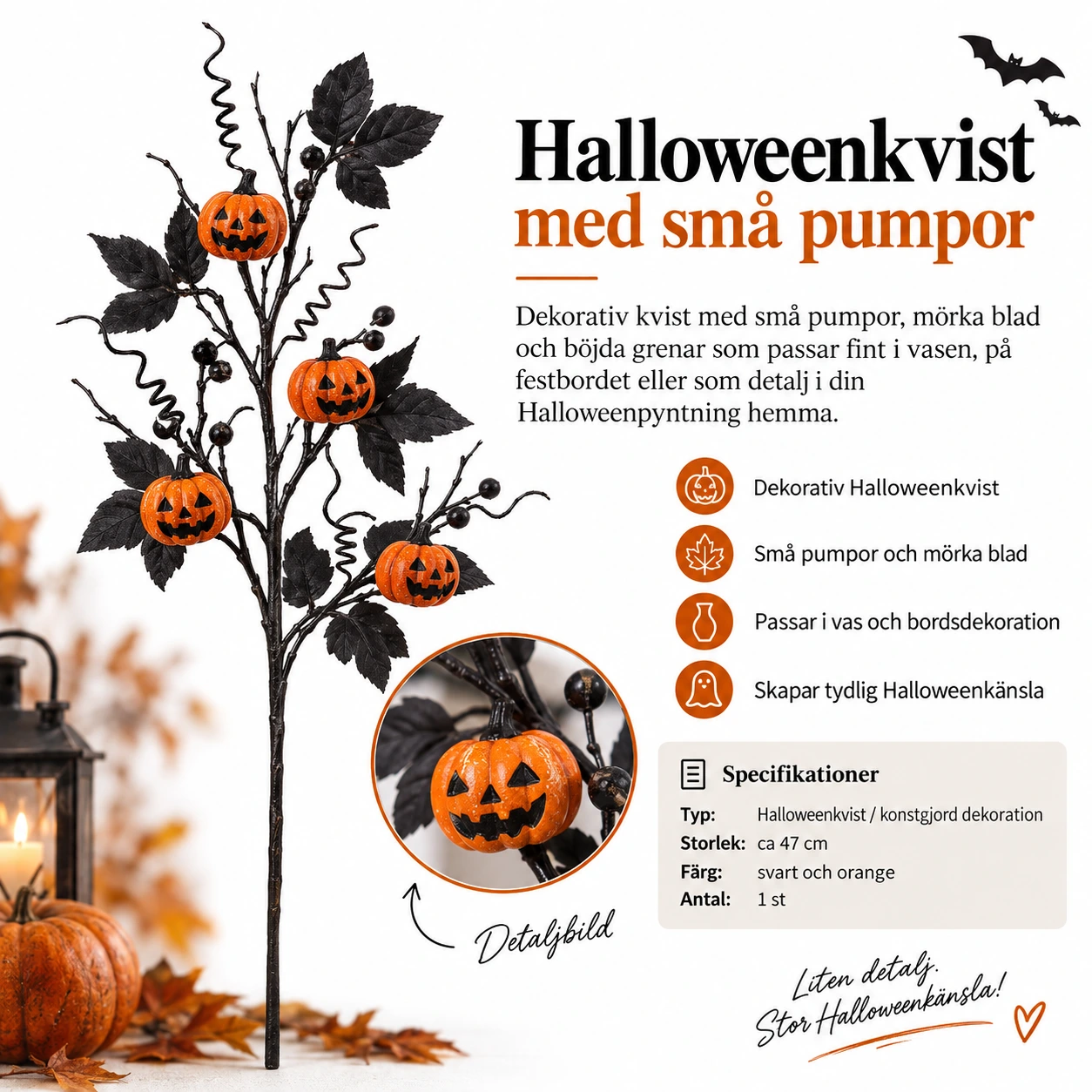Halloweenkvist för vas och dekoration med pumpor