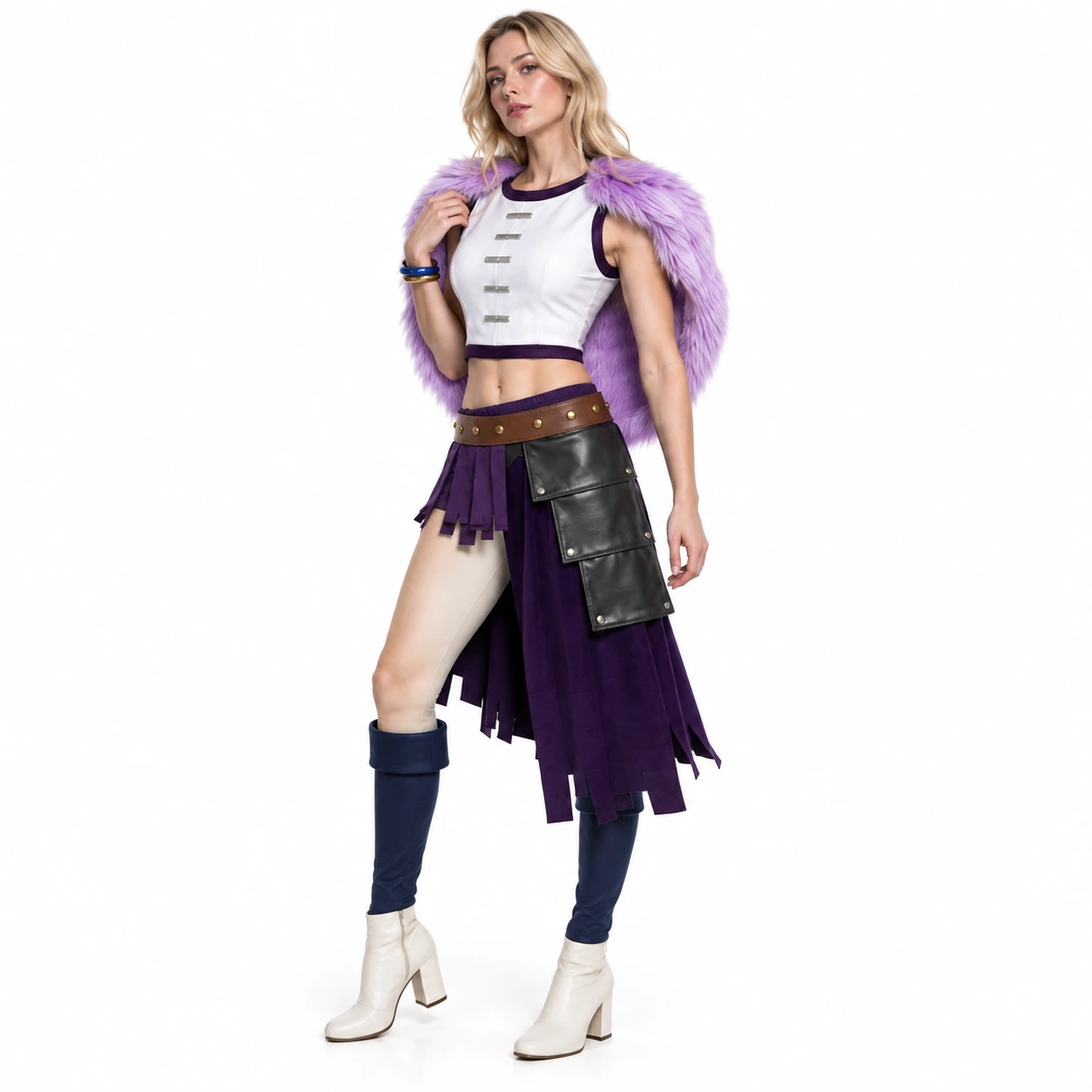 Cosplay Dräkt med Lila Pälskappa och Kjol Set för Damer
